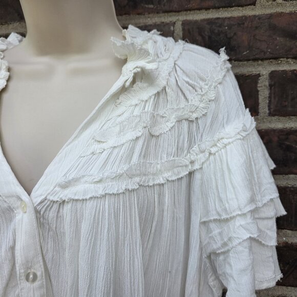 Maeve Size M White Short-Sleeve Ruffle Yoke Blouse Shirt Top Sz M - Picture 3 of 6
